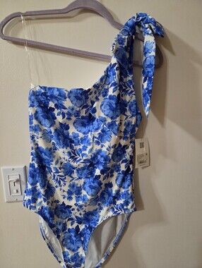 Alex Marie Signature Sculpt Romantic Rose Bow One Shoulder One Piece Swimsuit
